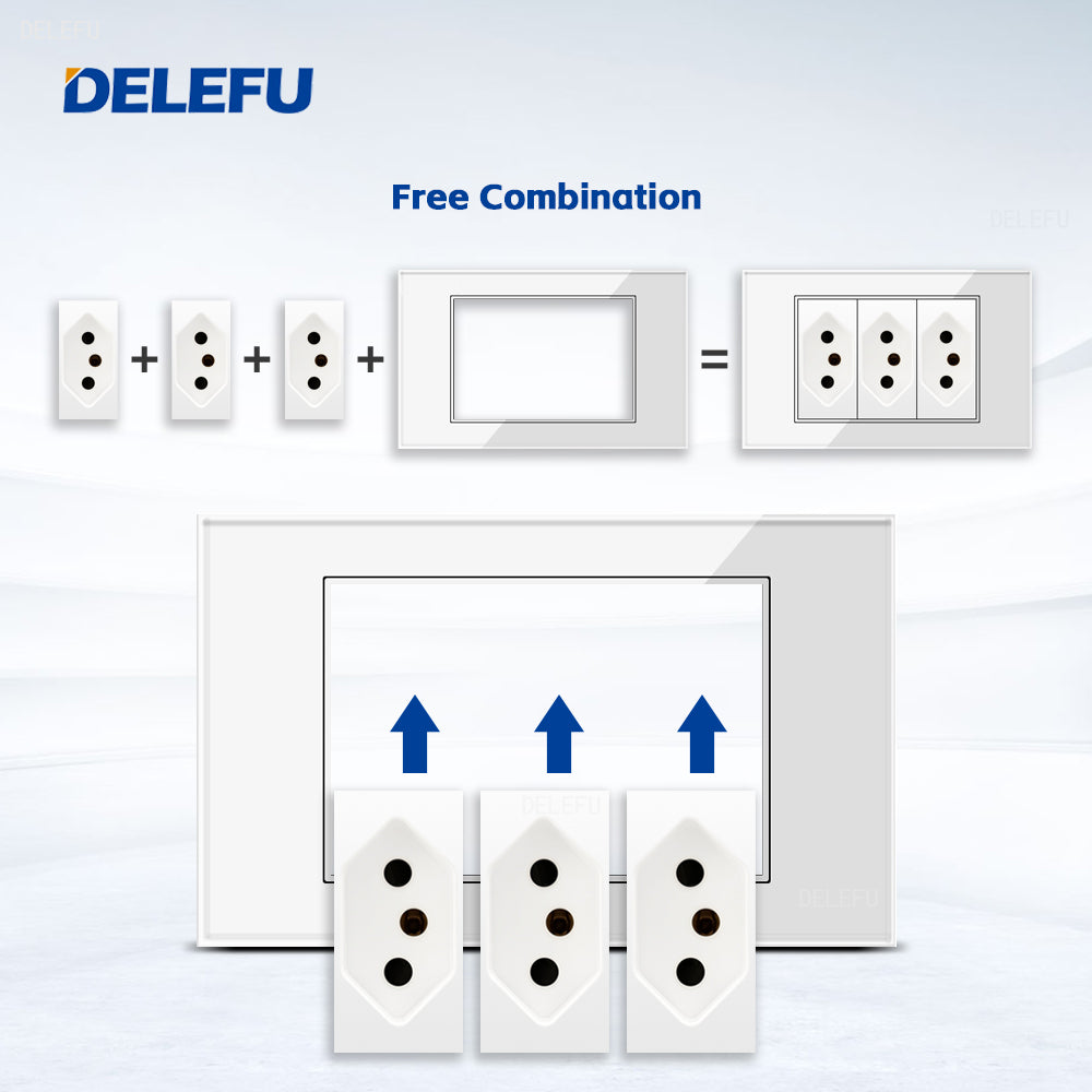 DELEFU 4*2 Branco Temperado Vidro Brasil Soquete Padrão Duplo Usb Tipo C Parede Soquete Interruptor 10A 20A
