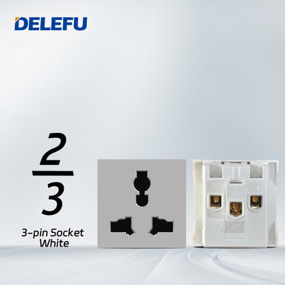 DELEFU Brasil 10A 20A Padrão Combinação Livre Cinza 118mm * 72mm DIY Switch CAT6 Computador TV Telefone Satélite Tomada de Parede