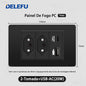 DELEFU À Prova De Fogo PC Brasil Soquete Padrão Duplo USB Tipo-c Interruptor 4 * 2 Preto 10A 20A