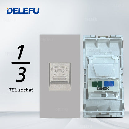 DELEFU Brasil 10A 20A Padrão Combinação Livre Cinza 118mm * 72mm DIY Switch CAT6 Computador TV Telefone Satélite Tomada de Parede