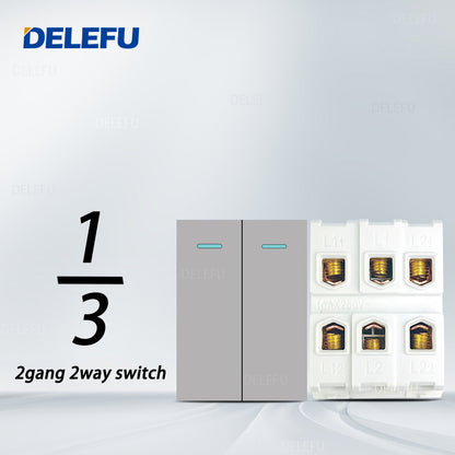 DELEFU Brasil 10A 20A Padrão Combinação Livre Cinza 118mm * 72mm DIY Switch CAT6 Computador TV Telefone Satélite Tomada de Parede
