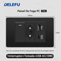 DELEFU À Prova De Fogo PC Brasil Soquete Padrão Duplo USB Tipo-c Interruptor 4 * 2 Preto 10A 20A