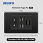 DELEFU À Prova De Fogo PC Brasil Soquete Padrão Duplo USB Tipo-c Interruptor 4 * 2 Preto 10A 20A