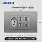 DELEFU À Prova De Fogo PC Brasil Soquete Padrão Duplo USB Tipo-c Interruptor 4 * 2 Cinza 10A 20A
