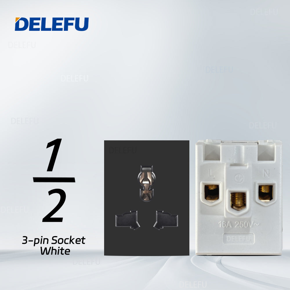 DELEFU Brasil 10A 20A Padrão Combinação Livre Preto 118mm * 72mm DIY Switch CAT6 Computador TV Telefone Satélite Tomada de Parede
