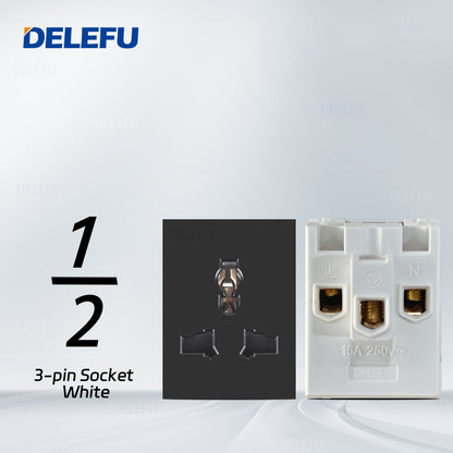 DELEFU Brasil 10A 20A Padrão Combinação Livre Preto 118mm * 72mm DIY Switch CAT6 Computador TV Telefone Satélite Tomada de Parede