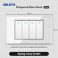 DELEFU 4*2 Branco Temperado Vidro Brasil Soquete Padrão Duplo Usb Tipo C Parede Soquete Interruptor 10A 20A