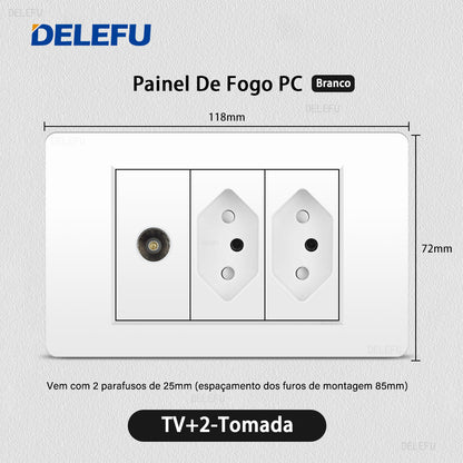 DELEFU À Prova De Fogo PC Brasil Soquete Padrão Duplo USB Tipo-c Interruptor 4 * 2 Branco 10A 20A