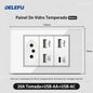 DELEFU 4*2 Branco Temperado Vidro Brasil Soquete Padrão Duplo Usb Tipo C Parede Soquete Interruptor 10A 20A