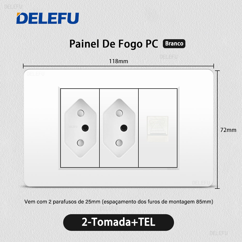 DELEFU À Prova De Fogo PC Brasil Soquete Padrão Duplo USB Tipo-c Interruptor 4 * 2 Branco 10A 20A