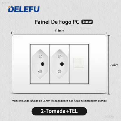 DELEFU À Prova De Fogo PC Brasil Soquete Padrão Duplo USB Tipo-c Interruptor 4 * 2 Branco 10A 20A