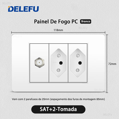 DELEFU À Prova De Fogo PC Brasil Soquete Padrão Duplo USB Tipo-c Interruptor 4 * 2 Branco 10A 20A