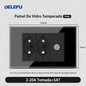 DELEFU 4*2 Preto Temperado Vidro Brasileiro Soquete Padrão Duplo Usb Tipo C Parede Soquete Interruptor 10A 20A