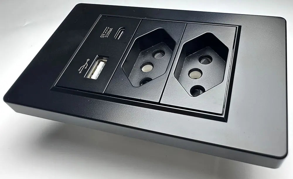 DELEFU À Prova De Fogo PC Brasil Soquete Padrão Duplo USB Tipo-c Interruptor 4 * 2 Preto 10A 20A