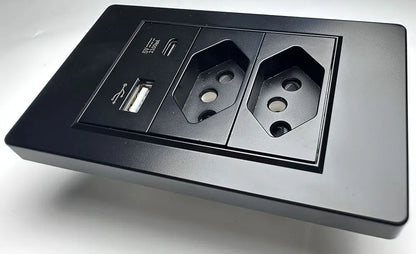 DELEFU À Prova De Fogo PC Brasil Soquete Padrão Duplo USB Tipo-c Interruptor 4 * 2 Preto 10A 20A