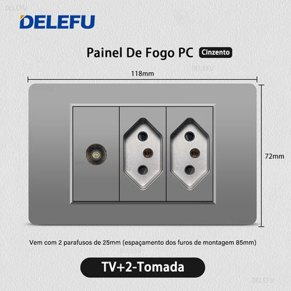 DELEFU À Prova De Fogo PC Brasil Soquete Padrão Duplo USB Tipo-c Interruptor 4 * 2 Cinza 10A 20A