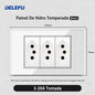 DELEFU 4*2 Branco Temperado Vidro Brasil Soquete Padrão Duplo Usb Tipo C Parede Soquete Interruptor 10A 20A